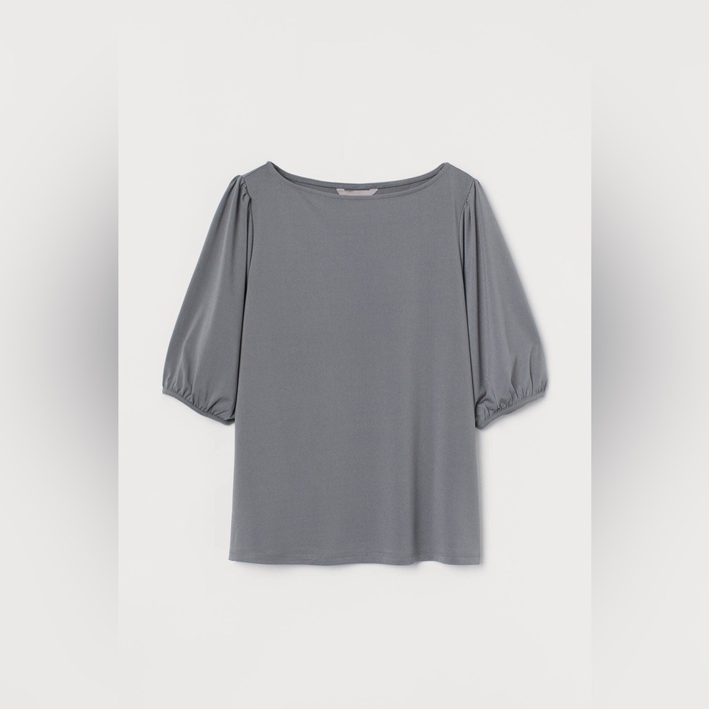 H&M Puff-sleeved Boat Neck Blouse